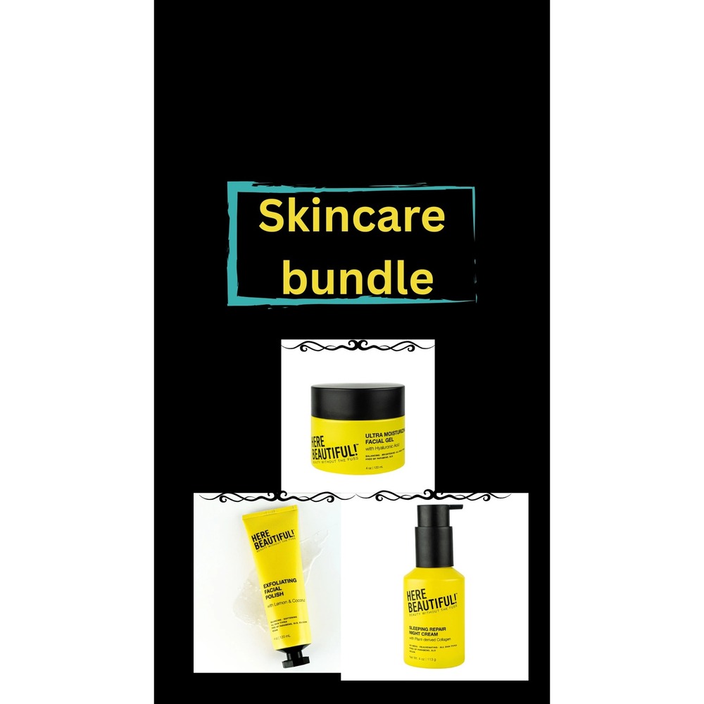 Here Beautiful! Skincare Bundle Facial Gel Polish Night Cream 3pc Set NEW